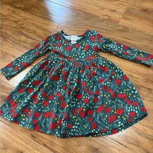 Hanna Andersson Green Dress with Red Floral Print